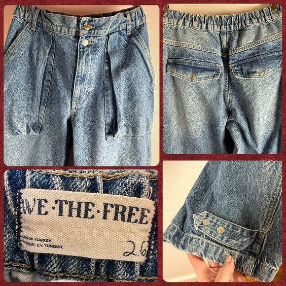 Free People We The Free Marx Slouchy Cargo Jeans Wide Blue Utility 26/27 NWOT - Picture 5 of 16